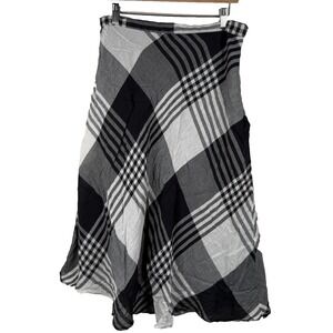 Coldwater Creek Midi Skirt Black White Plaid‎ 100% Cotton Sz LP Lined Lagen Boho